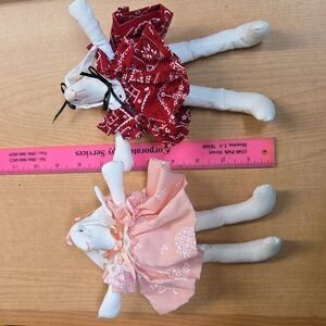 2 Vintage Handmade gunnysack Easter Bunnies In A Basket